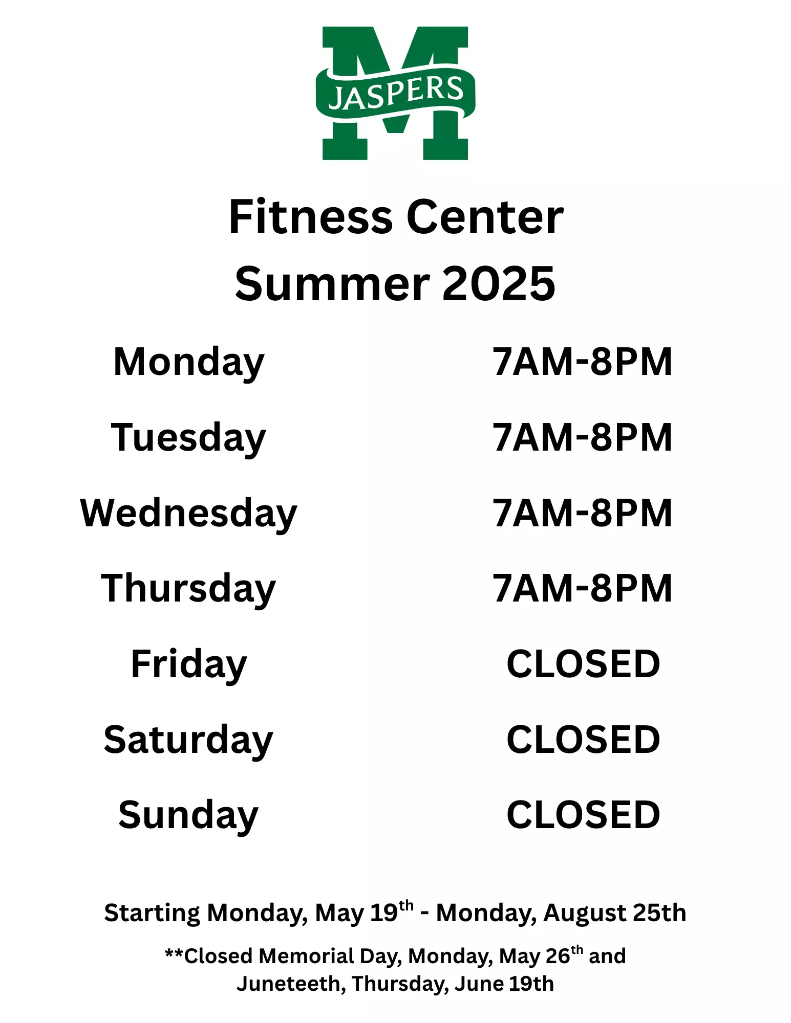 Fitness Center Hours